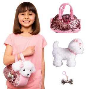 Labradoodle Dog Pet Plush Bag - White/Pink